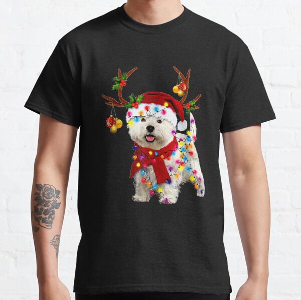 Santa westie dog gorgeous reindeer Light Christmas Classic T-Shirt