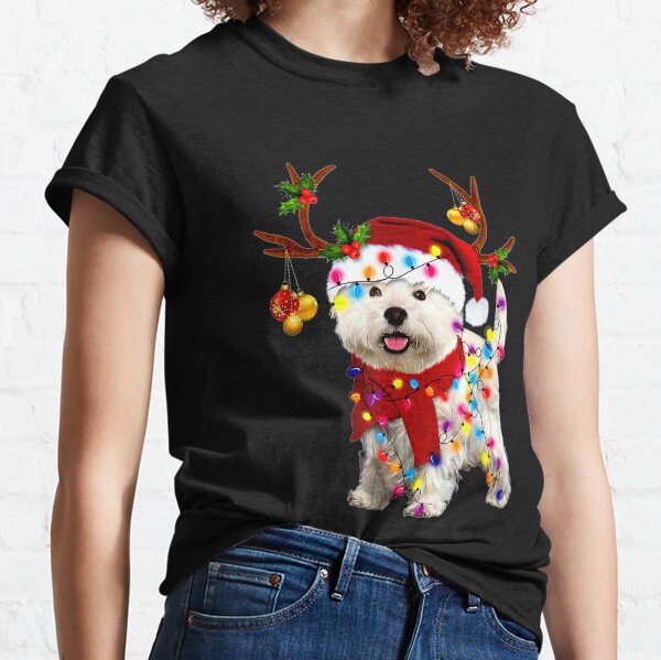 Santa westie dog gorgeous reindeer Light Christmas Classic T-Shirt