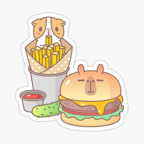 Guinea pig and Capybara Cheeseburger, Bubu and Moonch Sticker