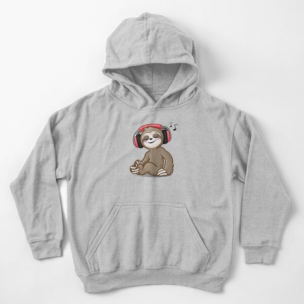 Cute Sloth listening to music Kids Pullover Hoodie