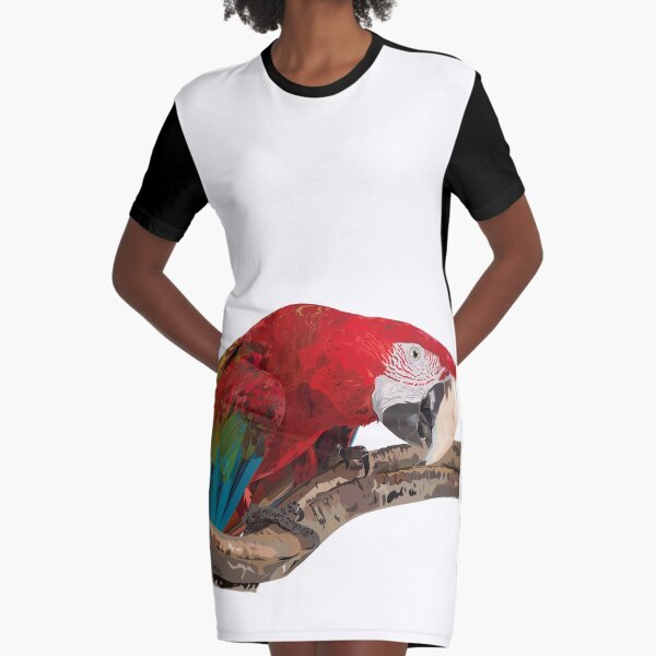 Red-and-green Macaw Graphic T-Shirt Dress