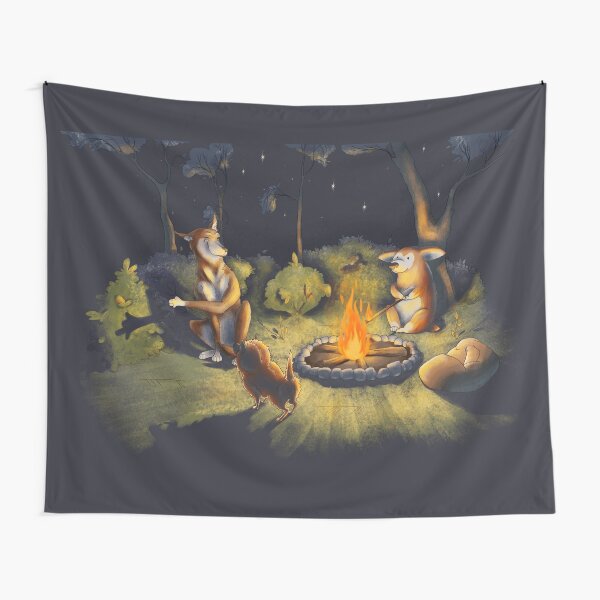 Bonfire night party. Camping dogs. Tapestry