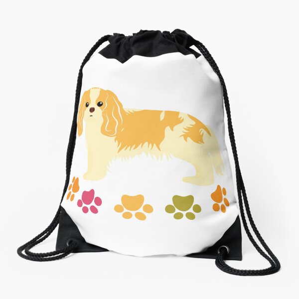 Cavalier King Charles Spaniel and Paw Print - White Drawstring Bag
