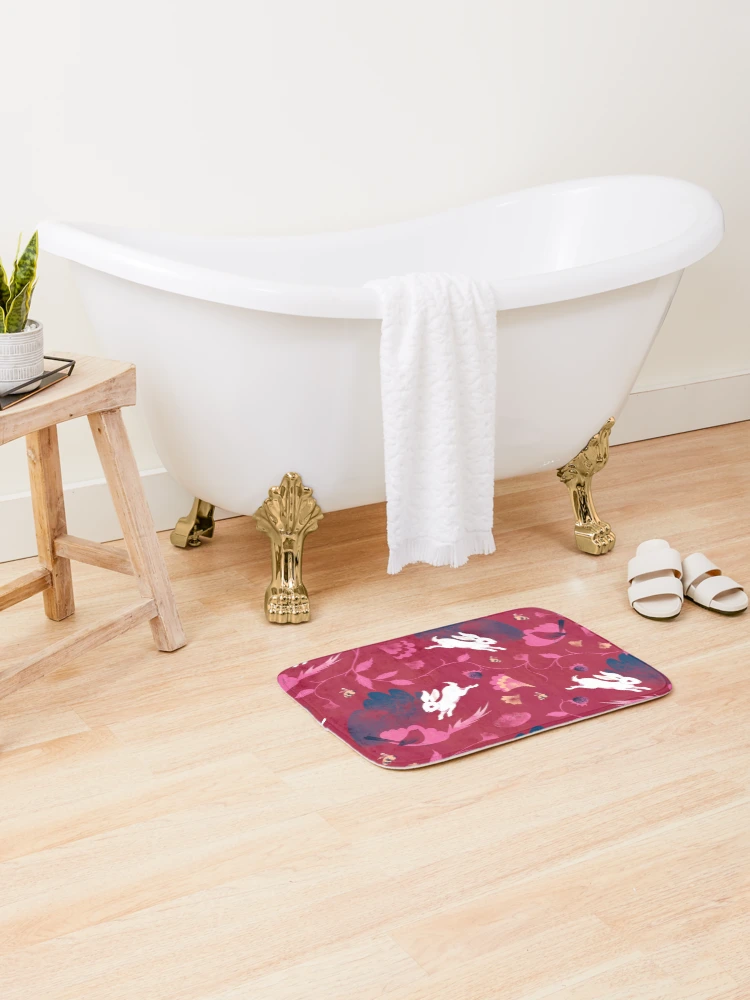 Thumbnail 2 of 6, Bath Mat, White Rabbit Pattern designed and sold by Shiloh Longbottom.