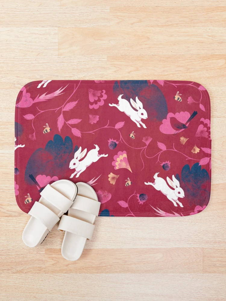 Thumbnail 1 of 6, Bath Mat, White Rabbit Pattern designed and sold by Shiloh Longbottom.