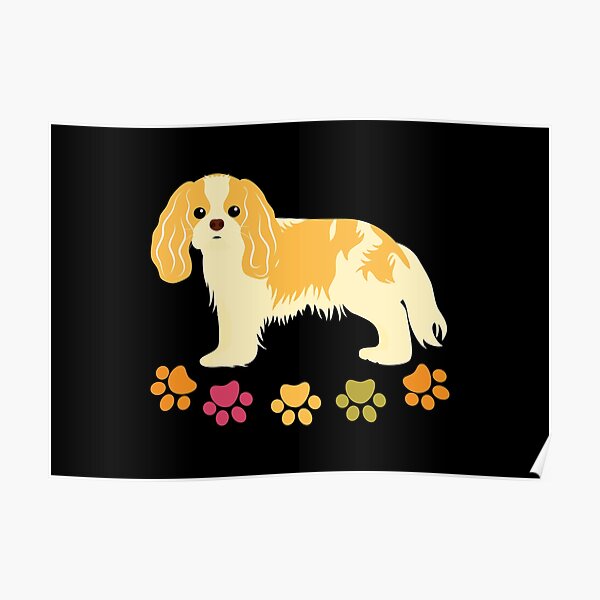 Cavalier King Charles Spaniel and Paw Print - Black Poster