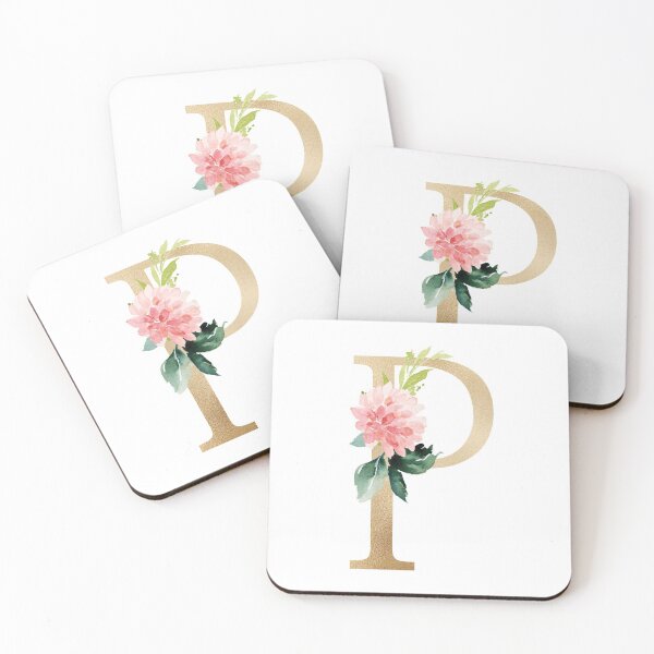 Item preview,  Monogram letter P - Faux gold foil and pink and white flowers and green leaves designed and sold by Citronelladesig.