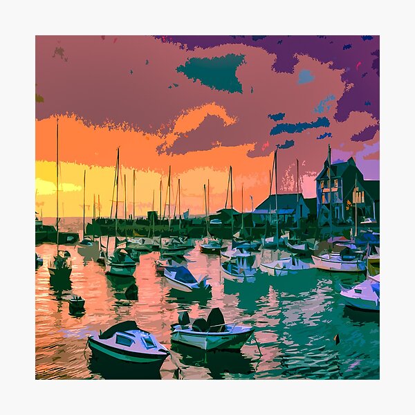 Sunset at Aberaeron harbour Photographic Print