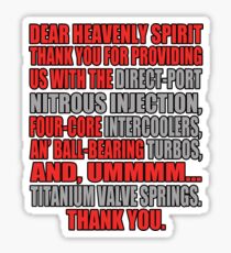 Jesse says grace: car part thanks - red Sticker