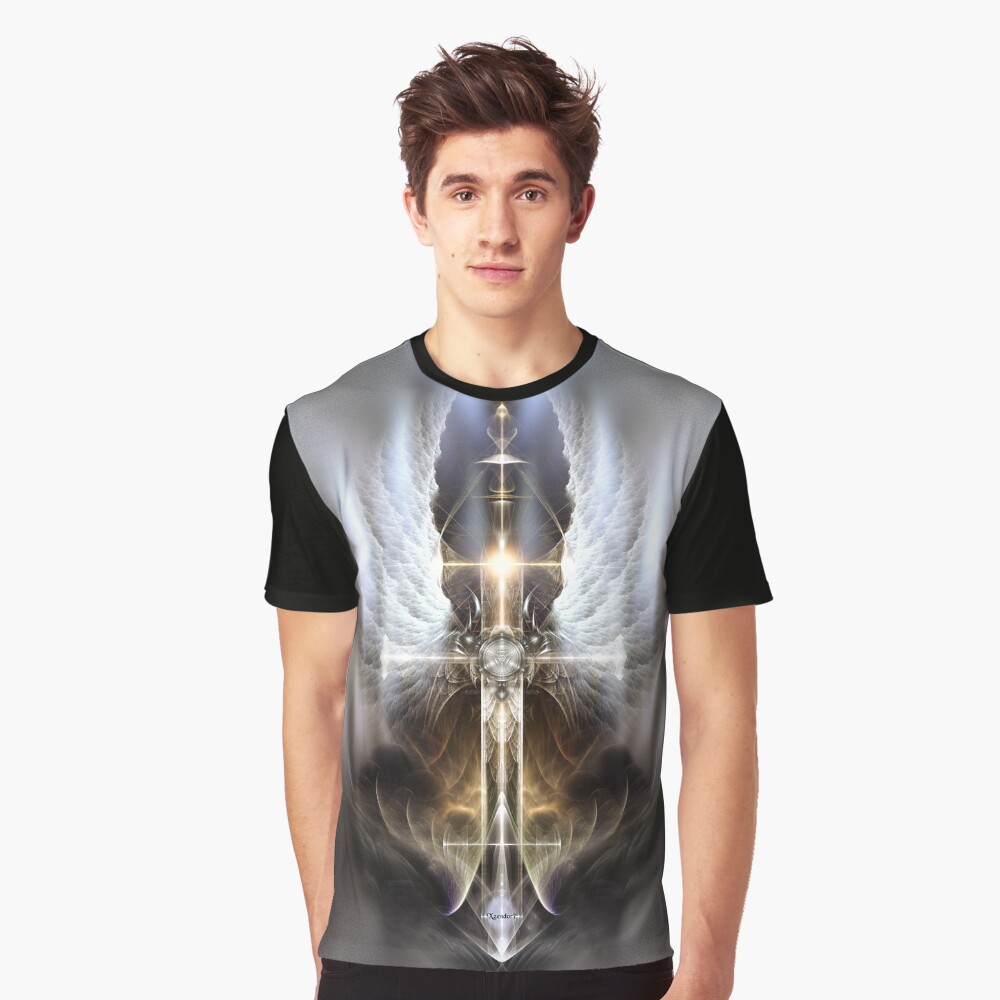 Heavenly Angel Wings Cross Vintage Satin Fractal Design Art Composition by Xzendor7 Graphic T-shirt