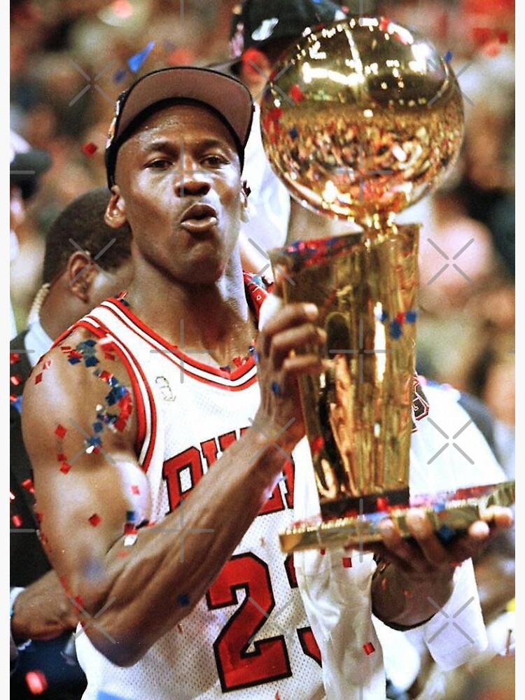 Michael Jordan Holding Trophy for 6th 