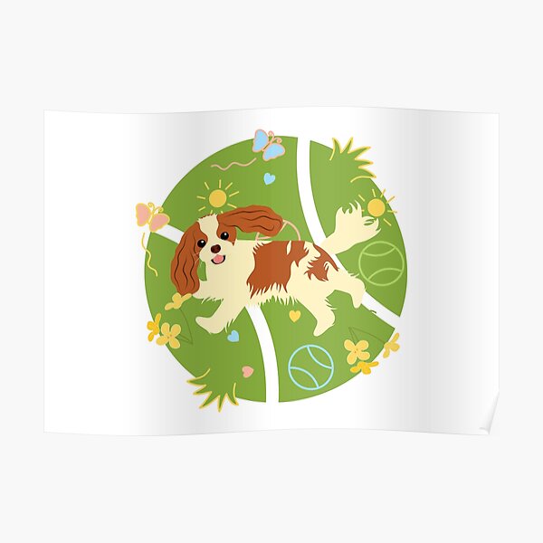 Playing Cavalier King Charles Spaniel - White Poster