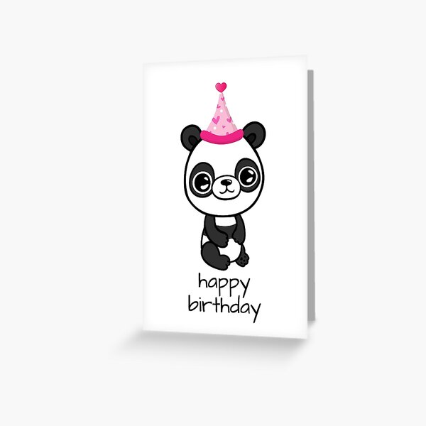 Carte De Vœux Panda Bear Avec Chapeau De Fete Joyeux Anniversaire Anniversaire Par Trenddesigns24 Redbubble