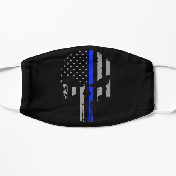 Thin Blue Line Skull USA Flag Police Men's Shirt Mask