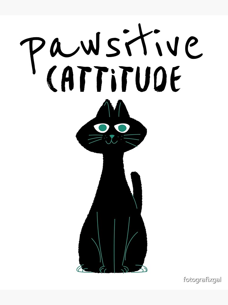 Carte De Vœux Felin Humour Pun Pawsitive Cattitude Chat Noir Par Fotografixgal Redbubble