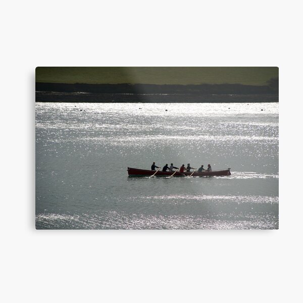 Silhouette of Gig boat racers, St Mawes, Cornwall Metal Print
