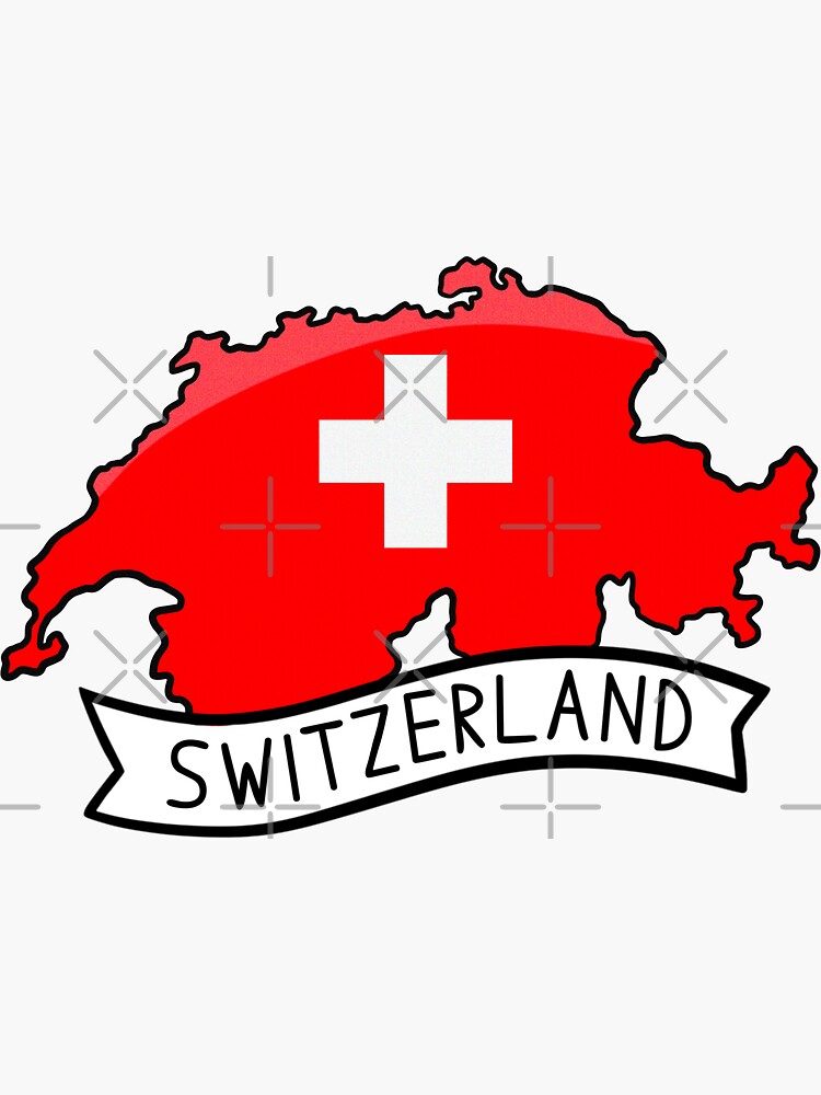 Thumbnail 3 of 3, Sticker, Switzerland Flag Map Sticker designed and sold by Drawingvild.