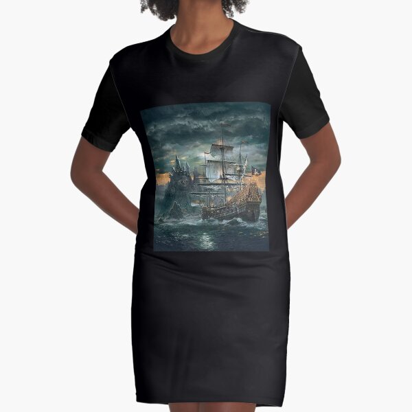 Ghost Pirate Ship at Night Graphic T-Shirt Dress for Sale by Eva Nev