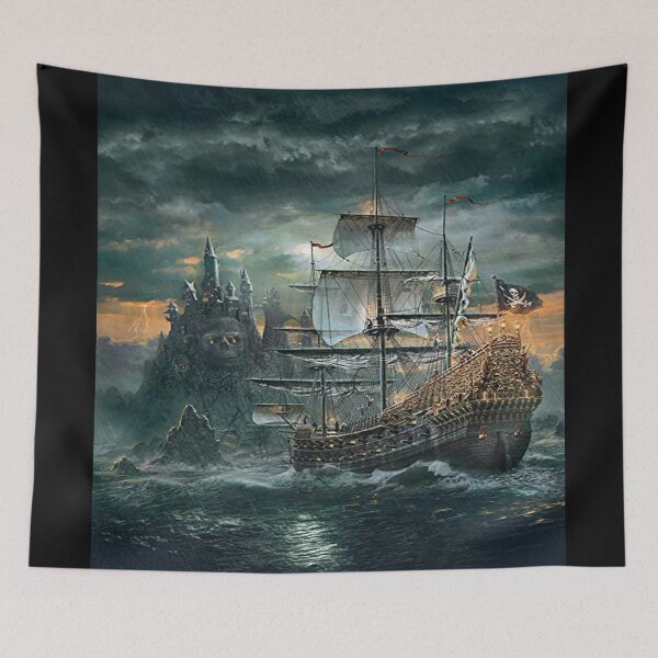 Item preview, Ghost Ship night - digital drawing - color designed and sold by Gatsbird Design.