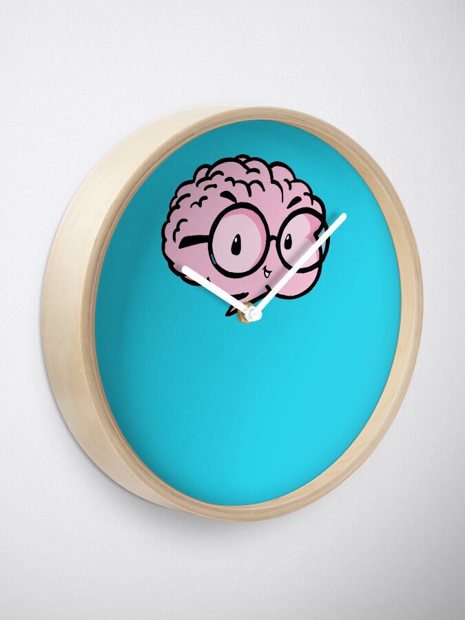 Alternate view of little cute smart brain with glasses Clock