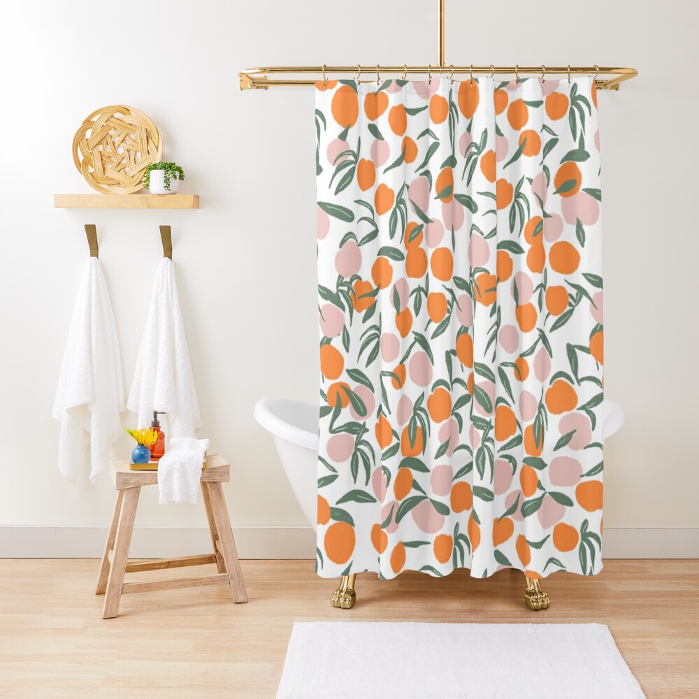 Peach and deals grey shower curtain