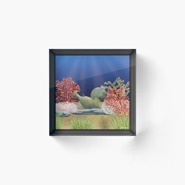ancient jugs under water sea / black frame Acrylblock