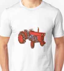 Vintage Farm Tractor Side Woodcut Unisex T-Shirt