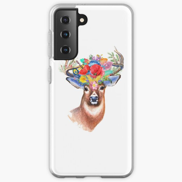 colorful deer in flowers Samsung Galaxy Soft Case