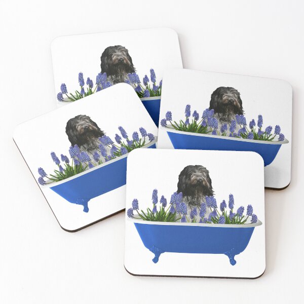 Item preview, Schapendoes Dog in blue Bathtub with Hyacinth Flowers designed and sold by Move-Art.