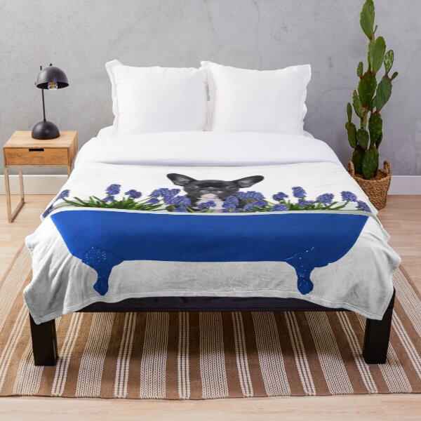 Item preview, French Bulldog Dog in blue bathtub with hyacinth flowers designed and sold by Move-Art.