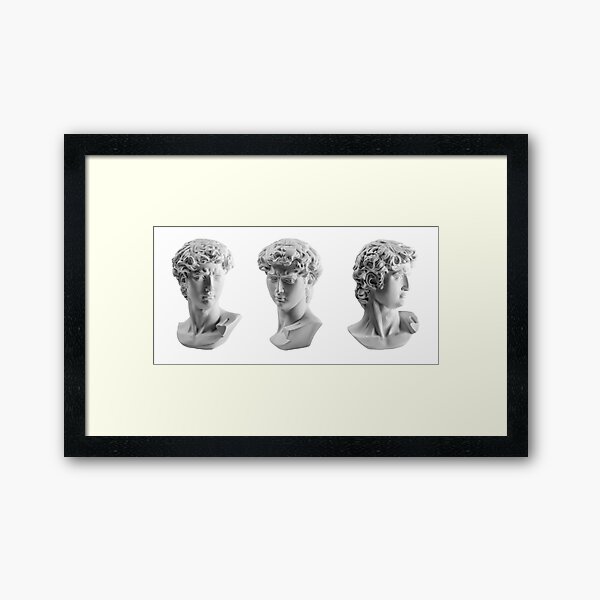 David's head. Michelangelo's David statue. Ancient greek sculpture, statue  of hero Framed Art Print for Sale by Magryt