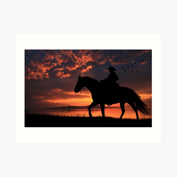 Cowboy Sunset Art Print