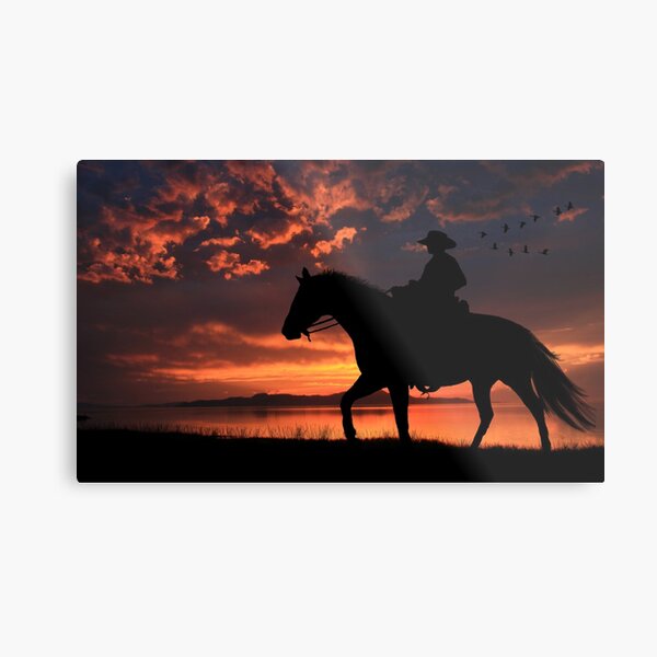 Cowboy Sunset Metal Print