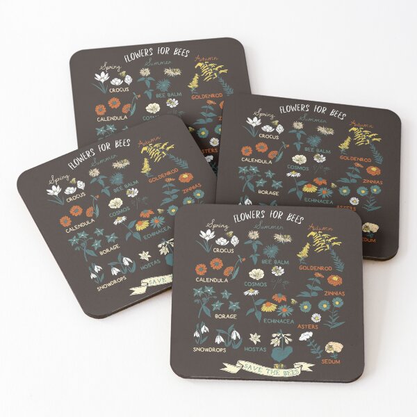 Flowers For Bees (Color) Coasters (Set of 4)