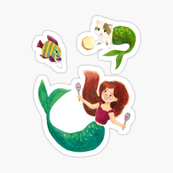 Party Under The Sea - A Mermaid, a Mercat and a Fish playing musical instruments Sticker