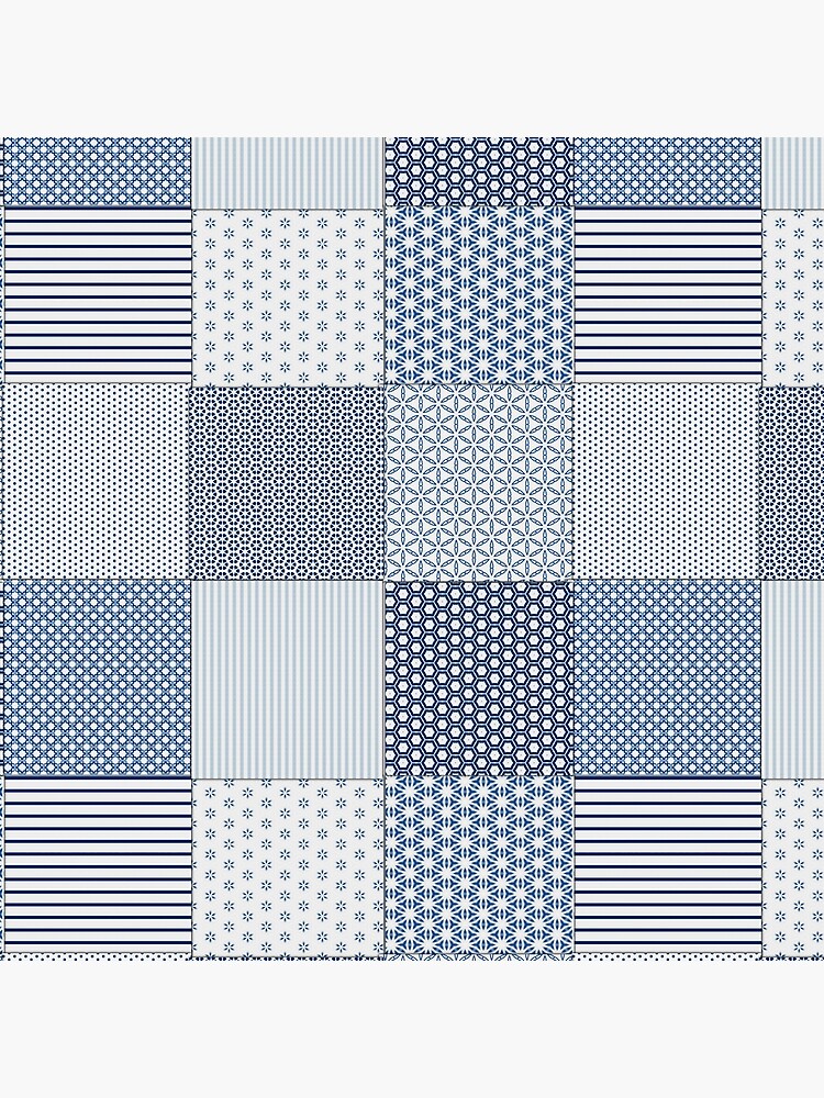 Blue and White Faux Patchwork Pattern by ClareWalkerArt