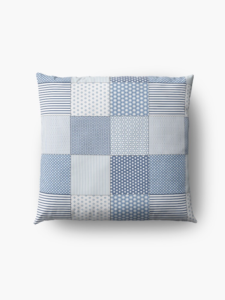 Alternate view of Blue and White Faux Patchwork Pattern Floor Pillow