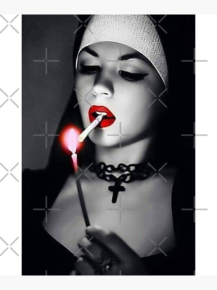 Black And White Sexy Nun Smoking Cigarette Photographic Print For