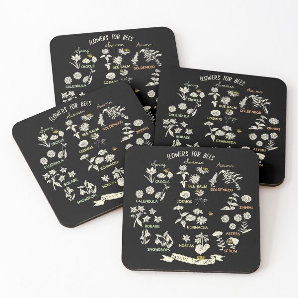 Flowers For Bees (Dark) Coasters (Set of 4)