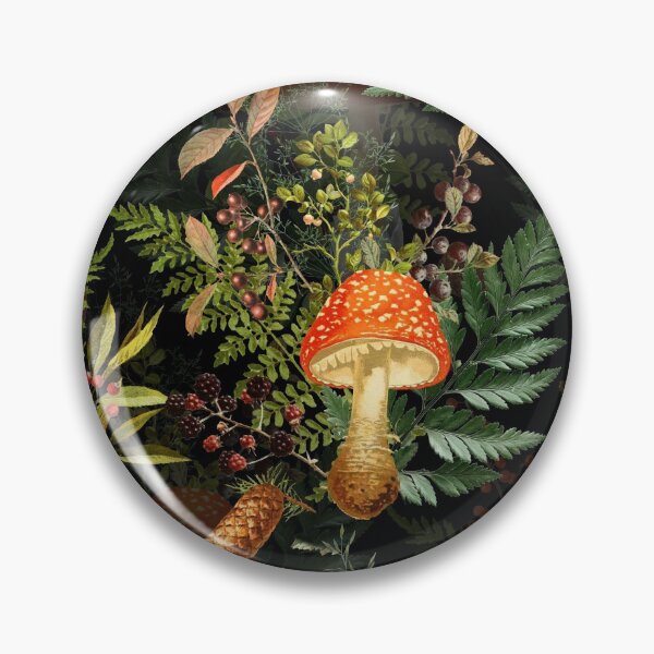 Item preview, vintage midnight toadstools in the forest Botanical Night Garden on black Nightgarden designed and sold by UtArt.