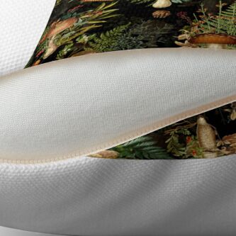 Alternate view of Vintage toxic mushrooms forest pattern on black Throw Pillow