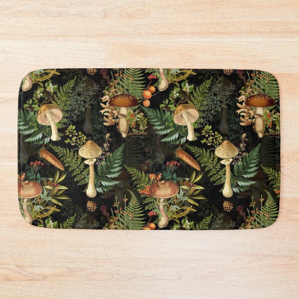 Item preview, Vintage toxic midnight mushrooms forest Botanical Night Garden pattern on black Nightgarden designed and sold by UtArt.