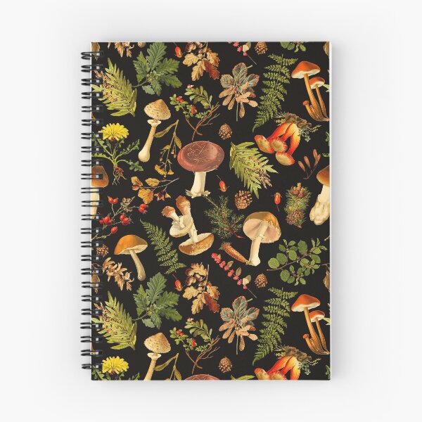 Item preview, Vintage toxic mushrooms midnight forest pattern on black Botanical Night Garden Nightgarden designed and sold by UtArt.