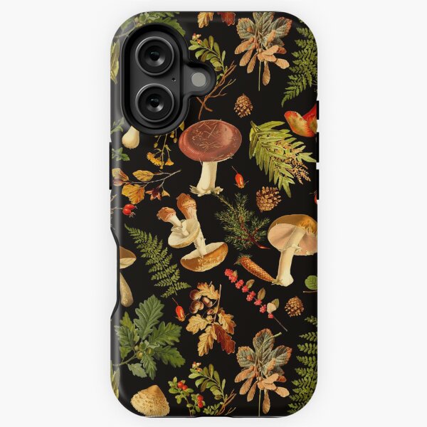Vista previa del artículo con la obra «Patrón de bosque de medianoche de hongos tóxicos vintage sobre fondo negro Jardín botánico nocturno Jardín nocturno», diseñado y vendido por UtArt.
