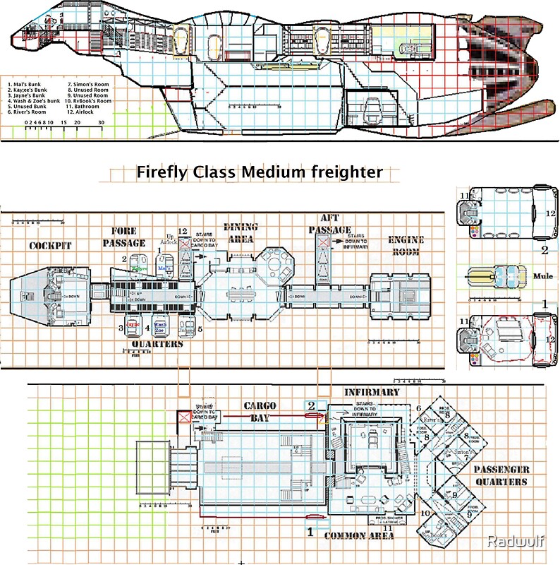 "Serenity Firefly floorplan schematics" Stickers by