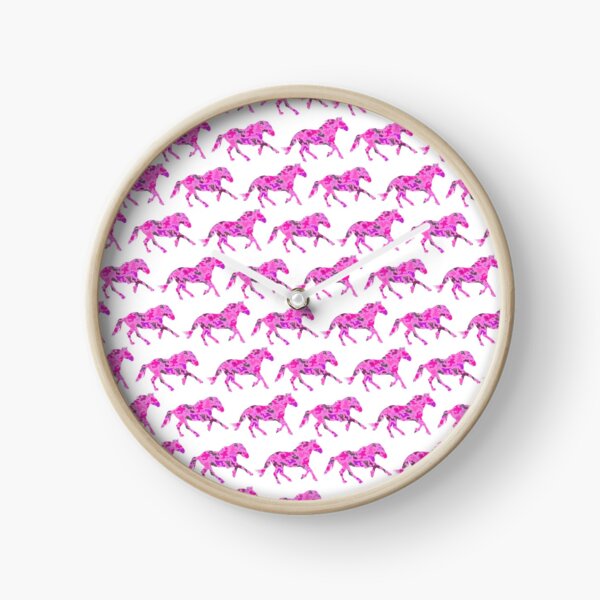 Mustang horses pink camo and White Clock