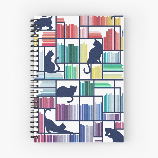 Item preview, Rainbow bookshelf // white background navy blue shelf and library cats designed and sold by SelmaCardoso.