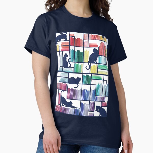 Vista previa del artículo con la obra «Estantería Rainbow // fondo blanco estante azul marino y gatos de biblioteca», diseñado y vendido por SelmaCardoso.