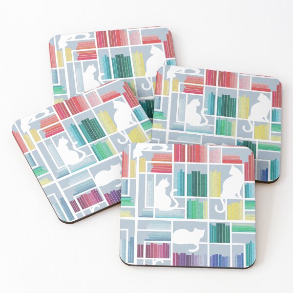 Item preview, Rainbow bookshelf // pastel blue background white shelf and library cats designed and sold by SelmaCardoso.
