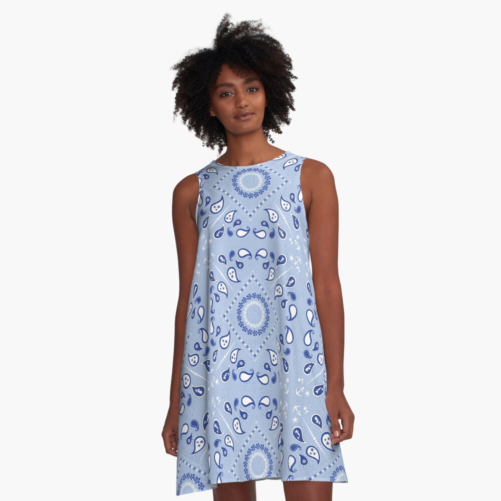 "Light Blue Bandana Dress Paisleys Seamless Pattern Print" ALine Dress